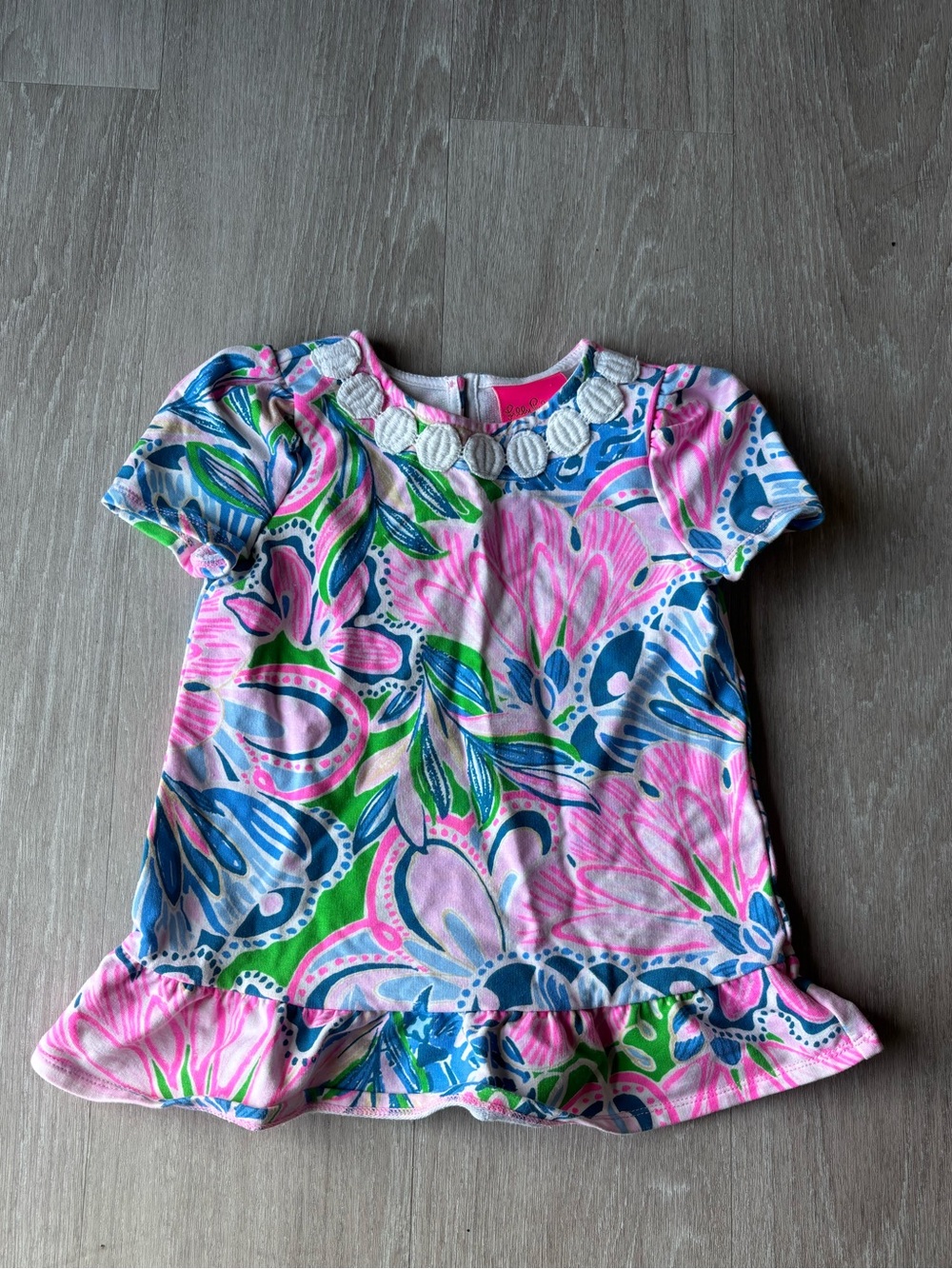 Lilly Pulitzer Floral Baby Girl Dress 12-18M Scalloped Neckline Pink Green Blue